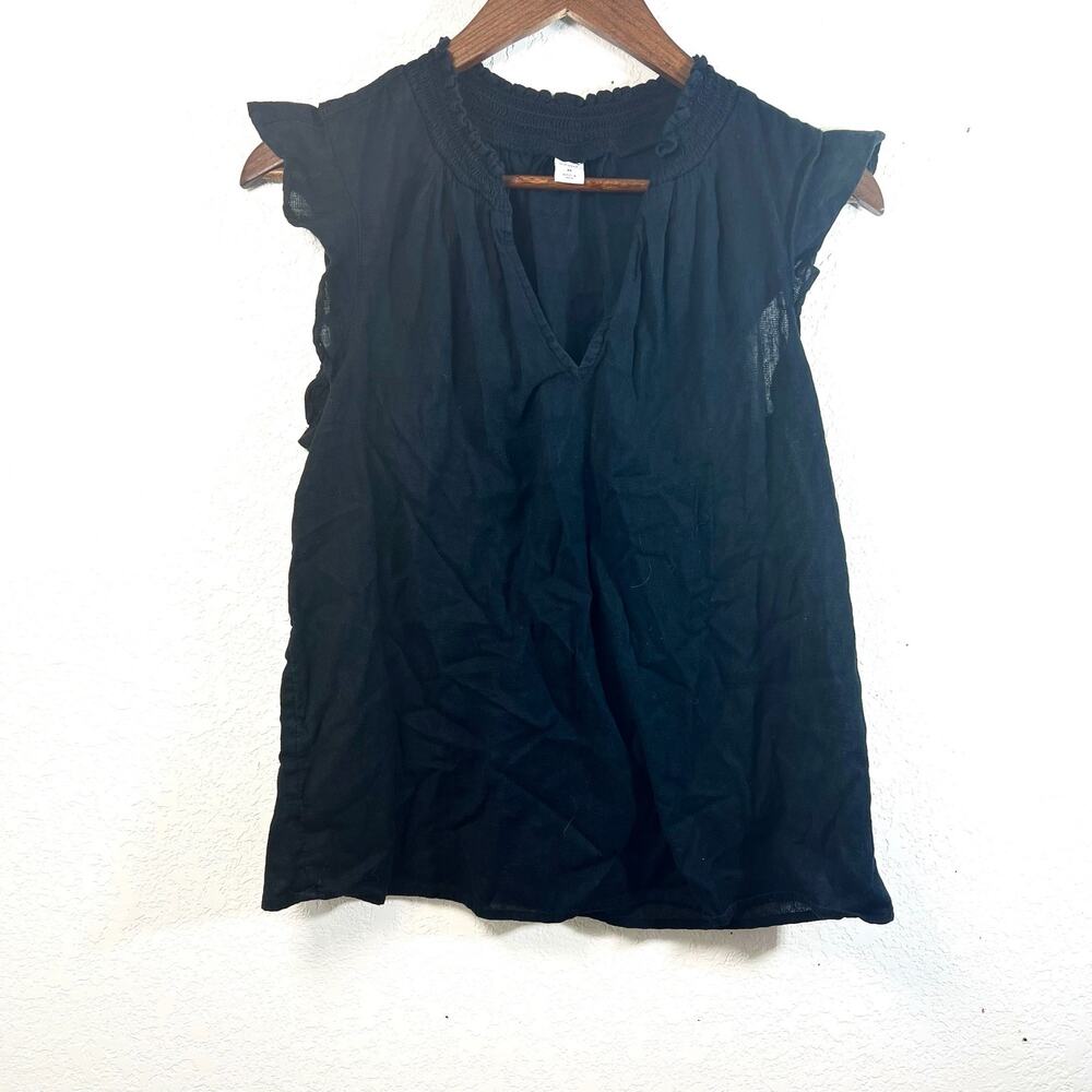 Old Navy Ruffle V Neck Black Womens Top size Med Preppy Casual Workwear